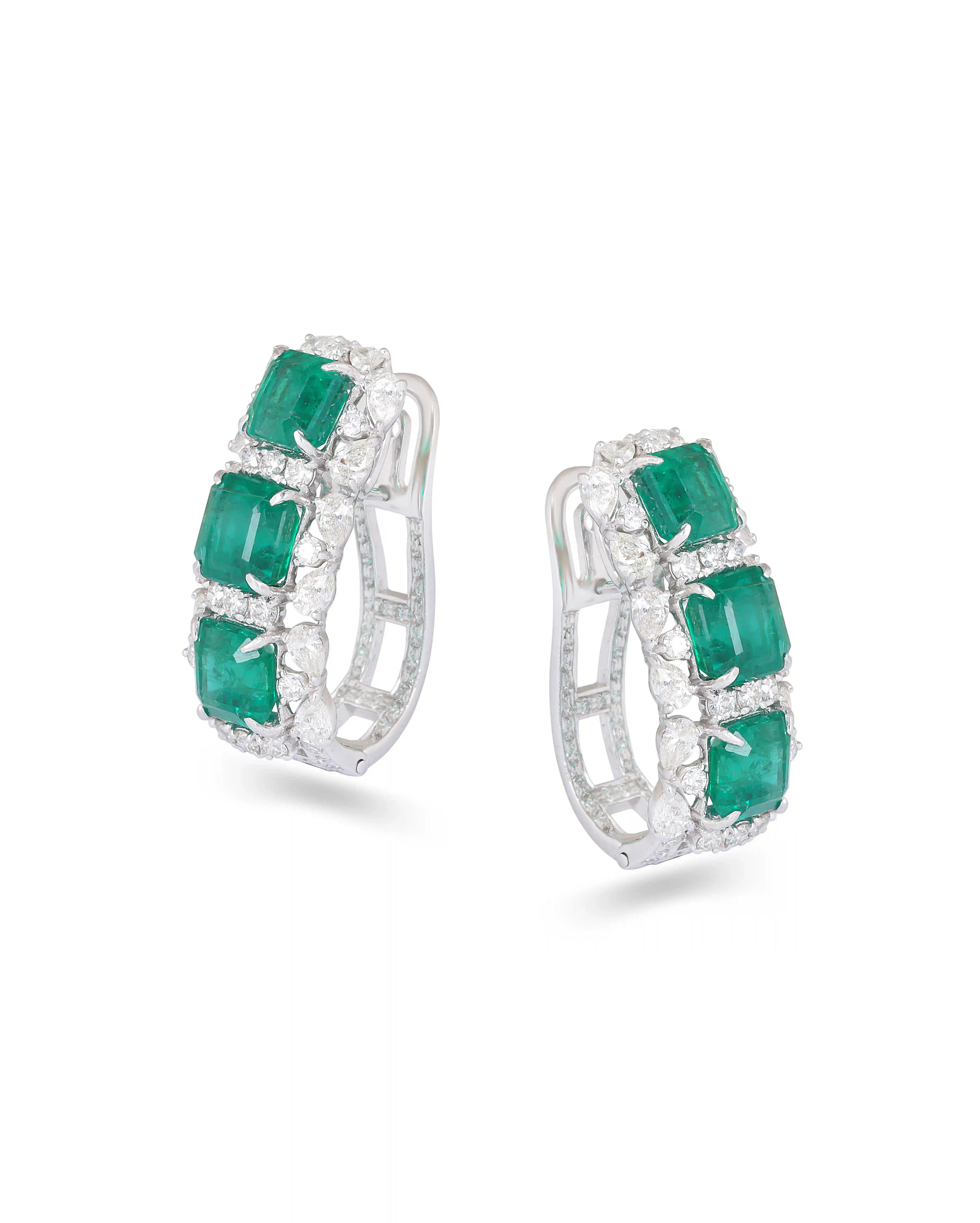 TIANA' Emerald and Diamond Hoop Earrings