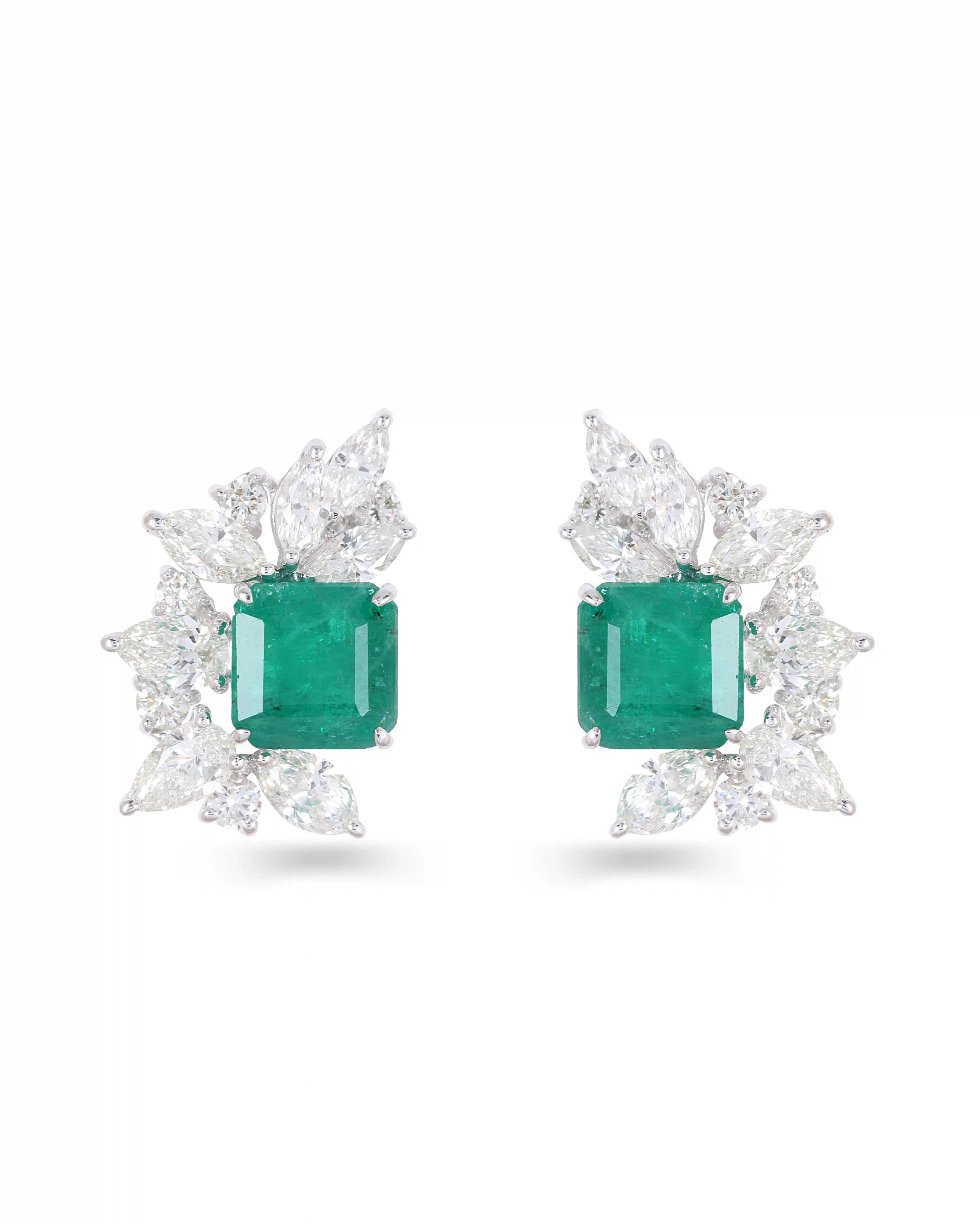 PRIMA' Emerald and Diamond Top Earrings