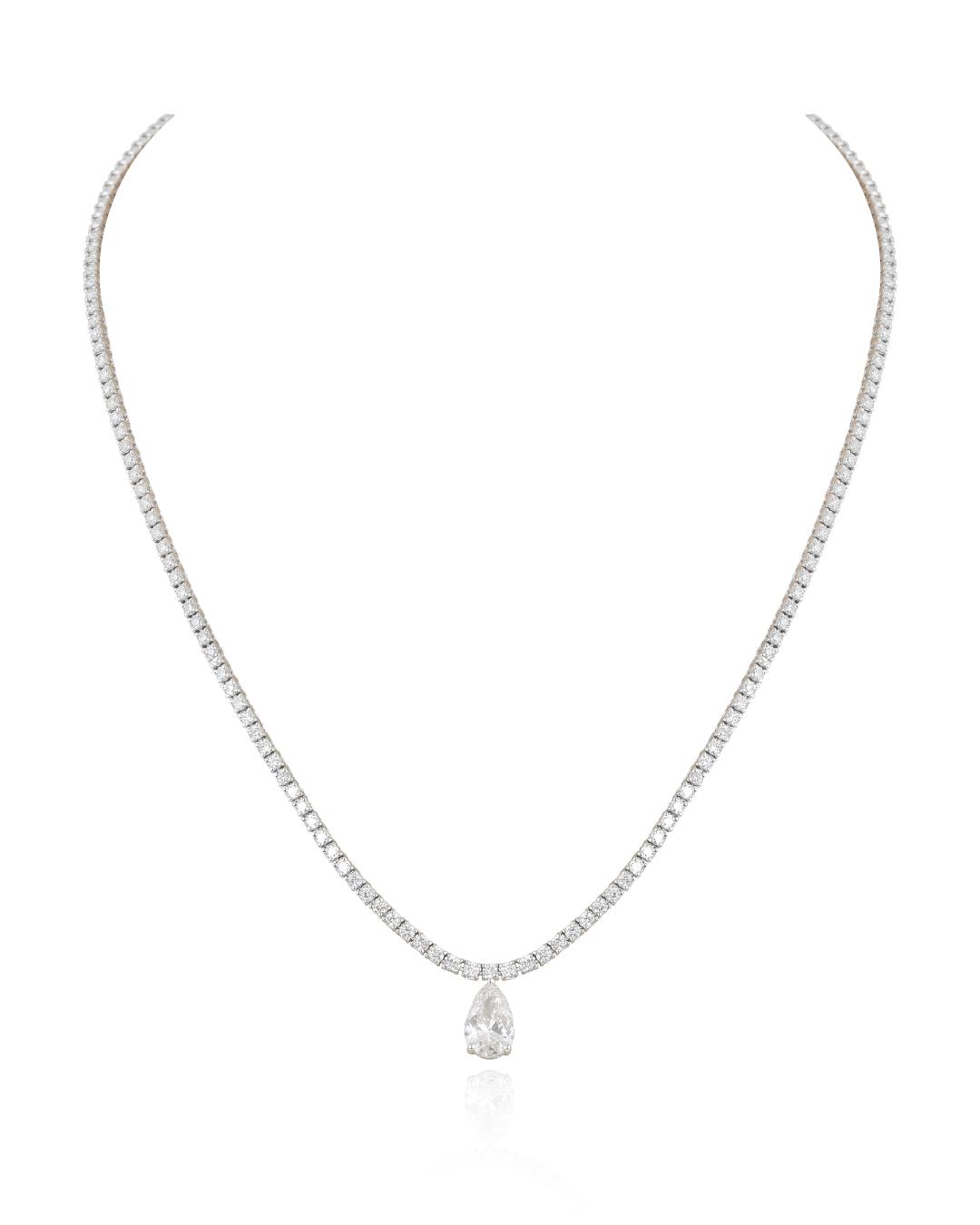 ALMA' Diamond Tennis Necklace with pear solitaire Pendant