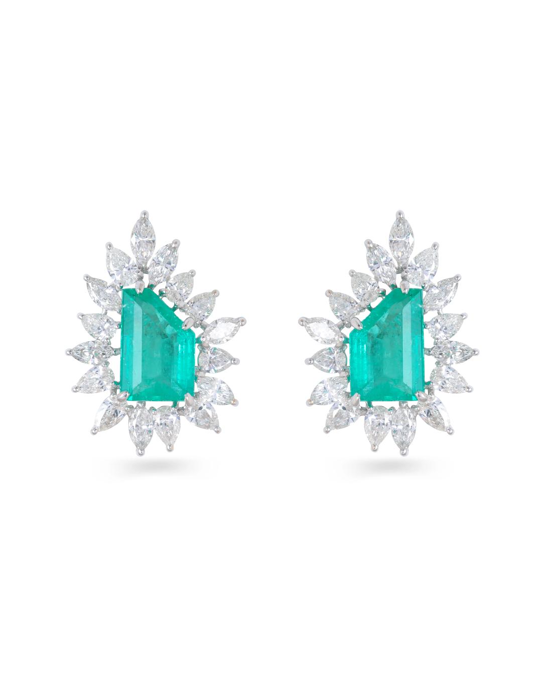 CRYSTA' Emerald and Diamond Stud Earrings