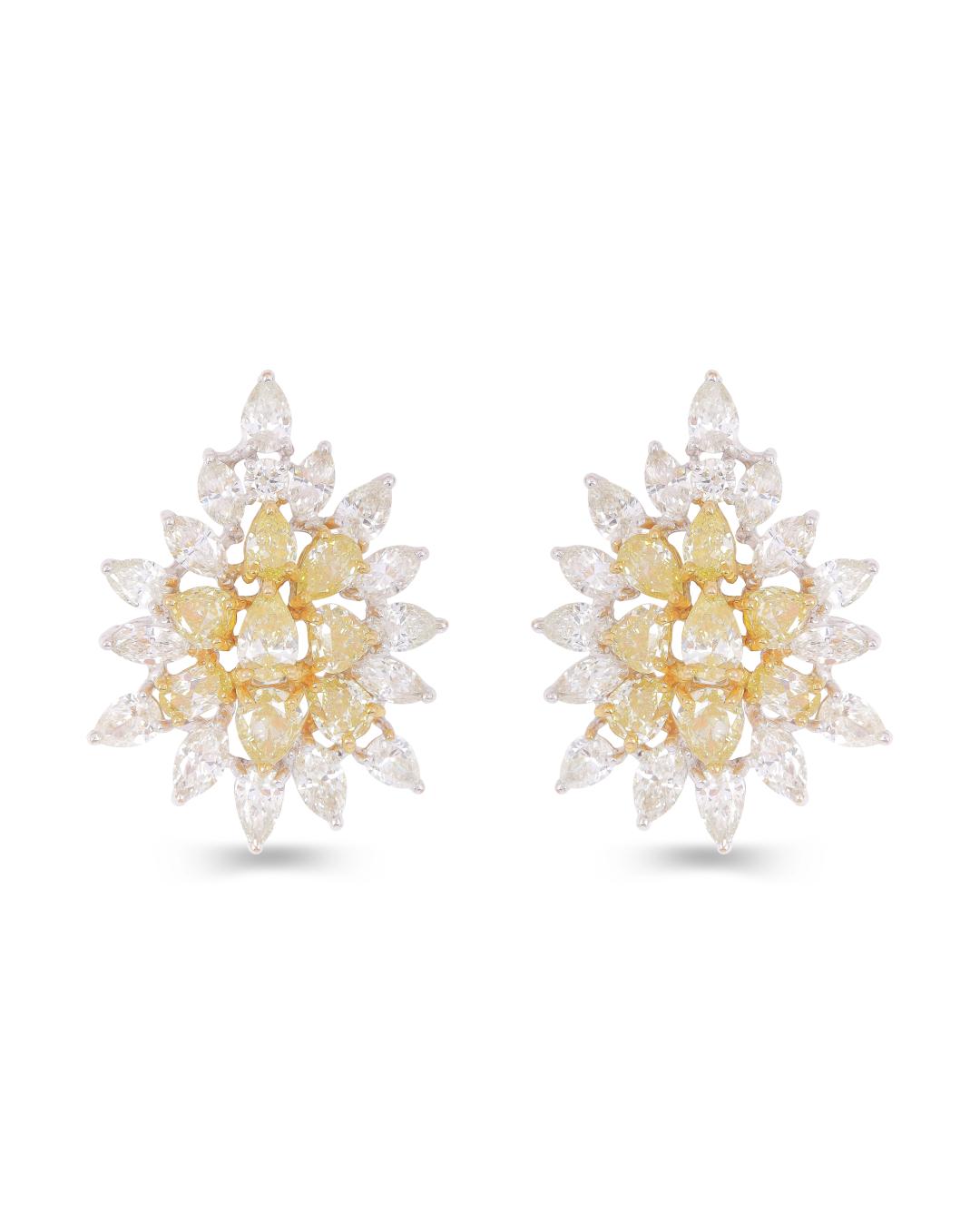 AVIVA' Yellow and White Diamond Cluster Earrings